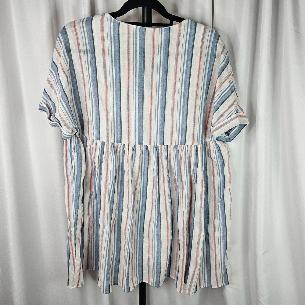 Listicle Striped Babydoll Tunic Mini Dress Women S White Blue Lined Coastal Chic - Picture 4 of 7